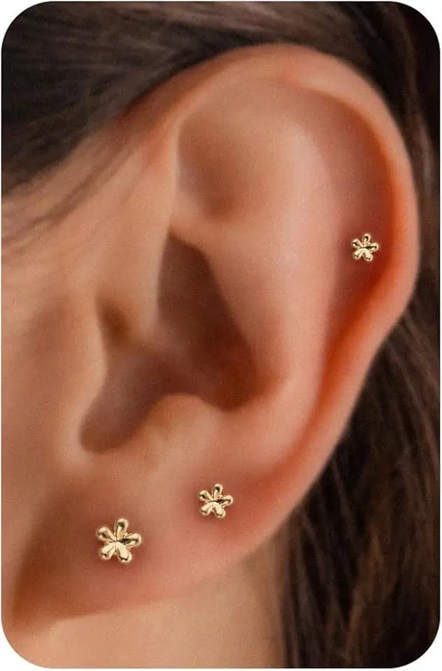 6 pcs Flat Back Earrings for Women Cartilage Helix Stud Ear Stack