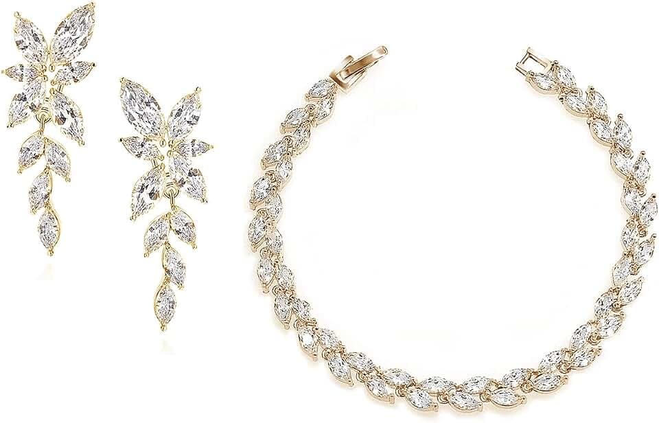 Elegant Marquise CZ Wedding Jewelry Set for Women Bride Bridesmaid