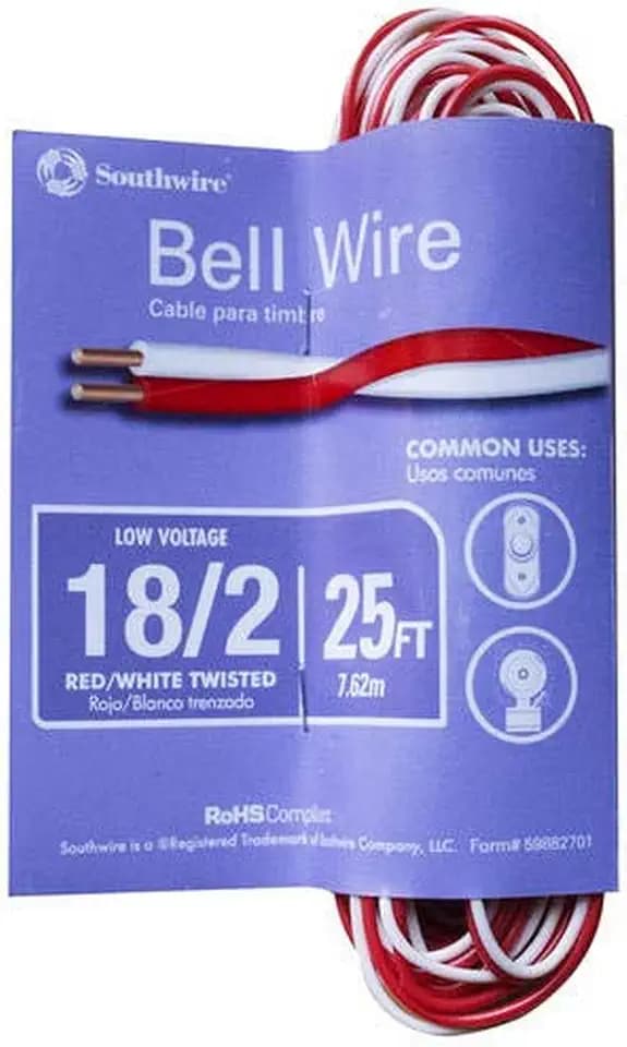 Southwire 18/2 Red/White Bell Wire - Reliable Door Bell Accessory - Flexible Stranded Copper Wire - UV Resistant Wire for Indoor & Outdoor Low Voltage Use - 25'