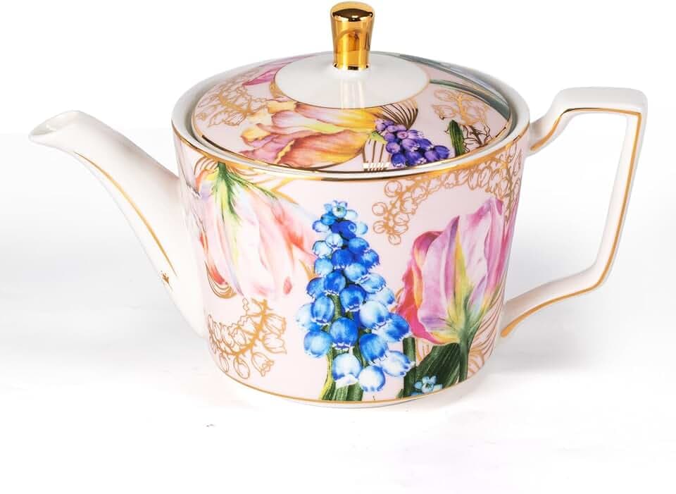 KAMMAK Teapot with Handle, 22 oz Vintage Porcelain Tea Pot, NX021