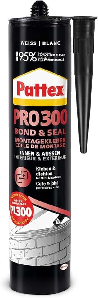 Pattex PRO 300 Bond & Seal Montagekleber & Dichtmasse, Weiß, 1x410g