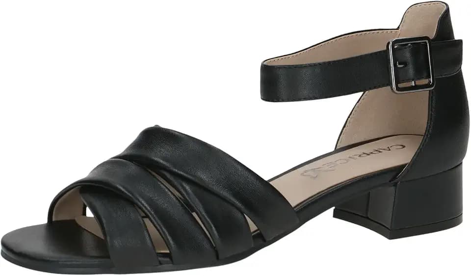 CAPRICE Damen Sandalen mit Absatz aus Leder mit Schließe, Schwarz (Black Nappa), 37 EU
