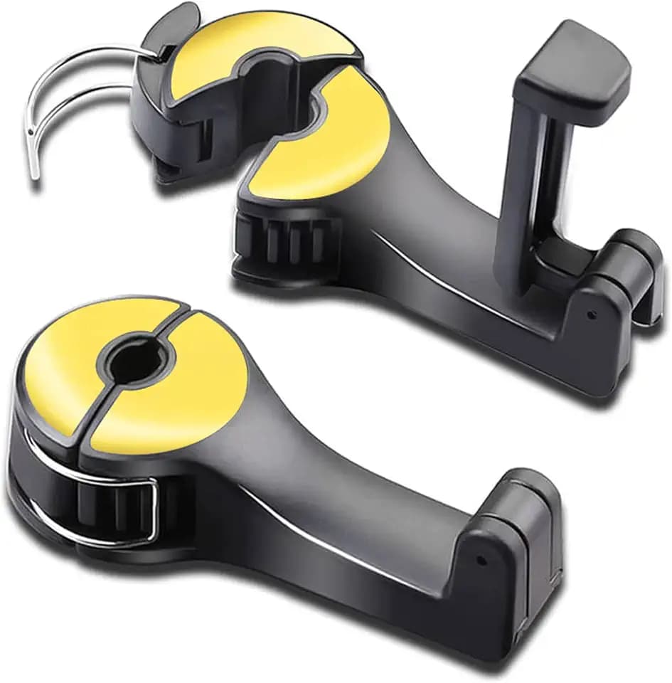2 in 1 Autositzhaken für Geldbörsen und Taschen mit Telefonhalter, 360° drehbare Kopfstützenhaken, versteckter Autohaken für Tasche, Geldbörse, Spielzeug, Einkäufe (2PCS Gold)