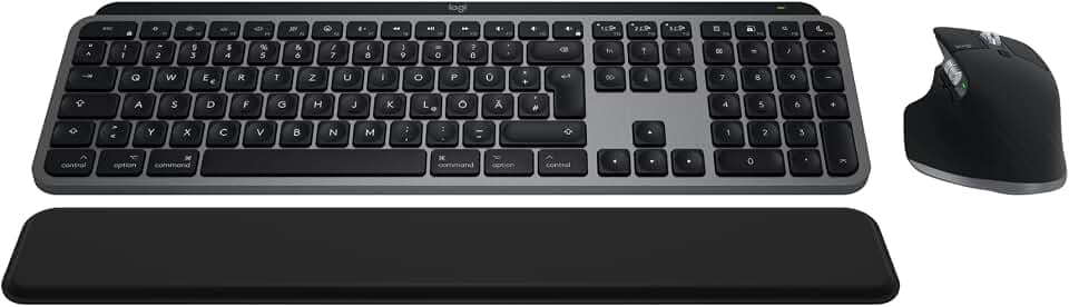 Logitech MX Keys S Combo for Mac, kabellose Tastatur/Maus | Handballenauflage, beleuchtete Tastatur, Maus, Bluetooth USB C, für Pro/MacBook Air/iMac/iPad, QWERTZ DE - Grau