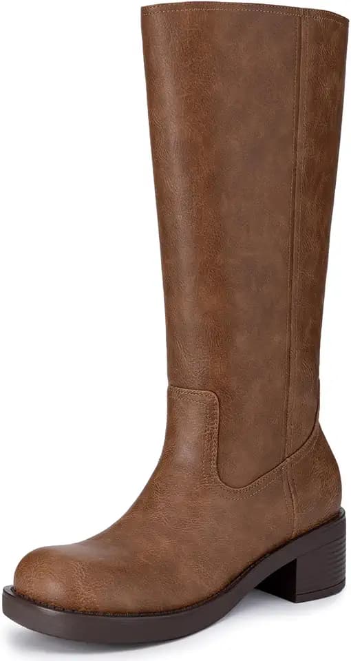 Athlefit Knee High Boots Square Toe Ridng Chunky Tall Boots for Women
