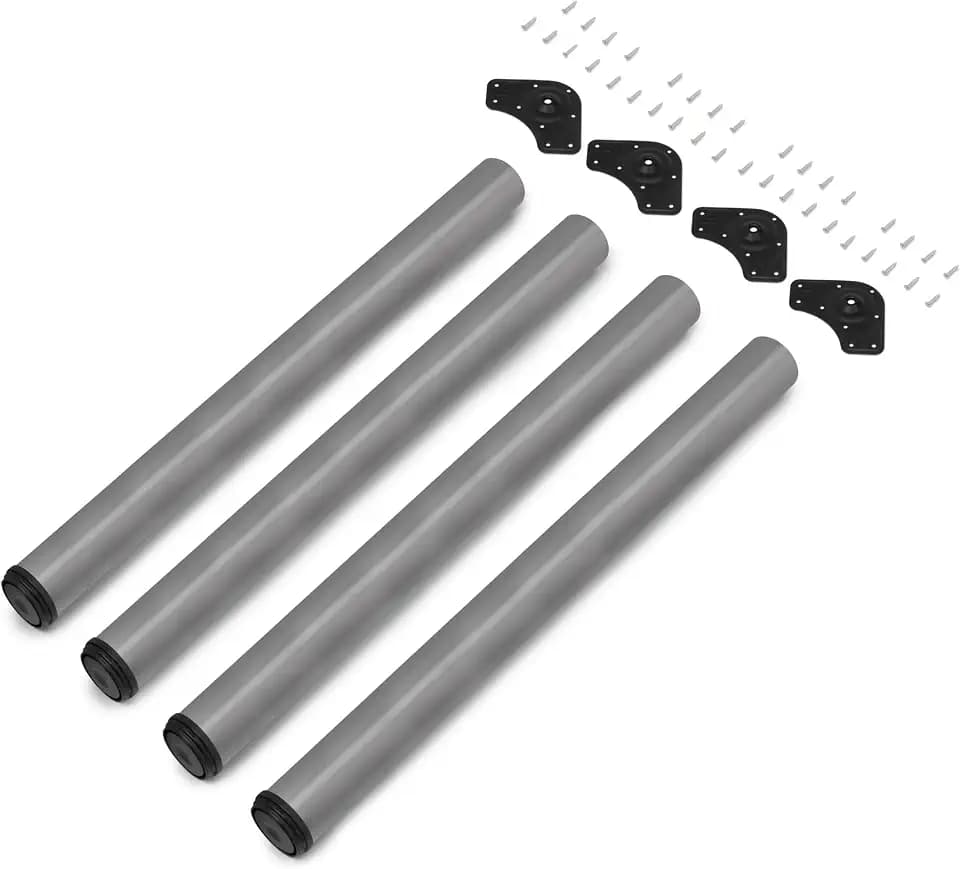 Emuca - Regulierbare Tischbeine Ø60x830mm, 4er Set aus Stahl, regulierbare Höhe 830-850mm, Silbergrau