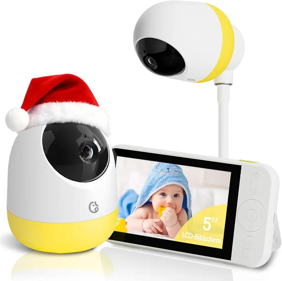 Ellie Babyphone mit Kamera ohne WLAN,2K 5-Zoll-IPS-Display, 6000mAh-Akku,Baby Monitor mit Halterung,5X Zoom,2-Wege-Audio,Nachtsicht,Weinen-Erkennung,virtueller Zaun, 32G SD Karte