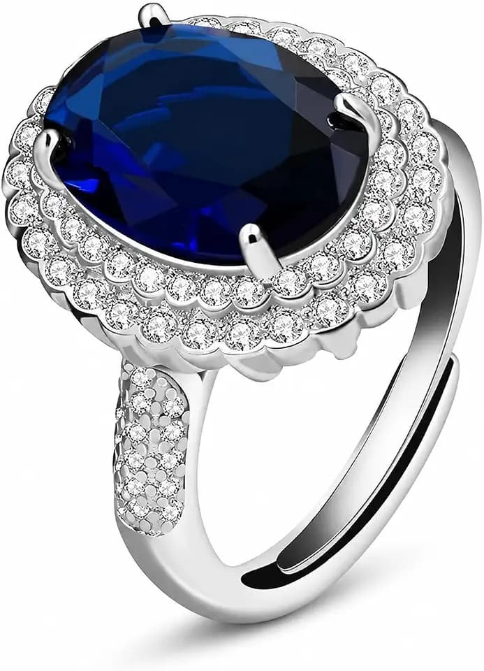 Uloveido Adjustable Platinum Plated Crystal Rings, Big Oval Cubic Zirconia Ring, Solitaire Split Shank Rings Birthstone Jewelry Gifts Y927