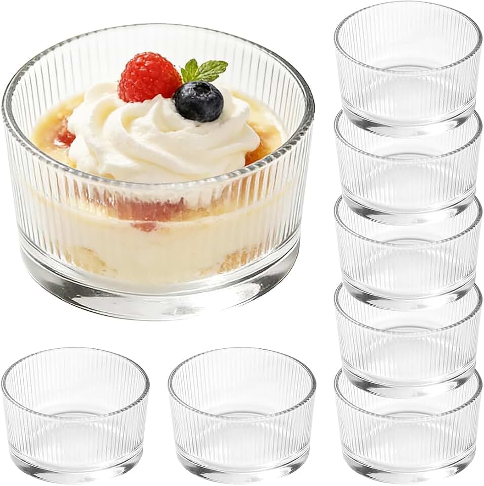 8er Set Dessertgläser, 200 ml Dessertschalen aus Glas, Nachtisch Gläser, Kleine Dessertgläser, Spülmaschinenfest, Transparente Dessertschalen für Tiramisu, Pudding, Joghurt-Müsli