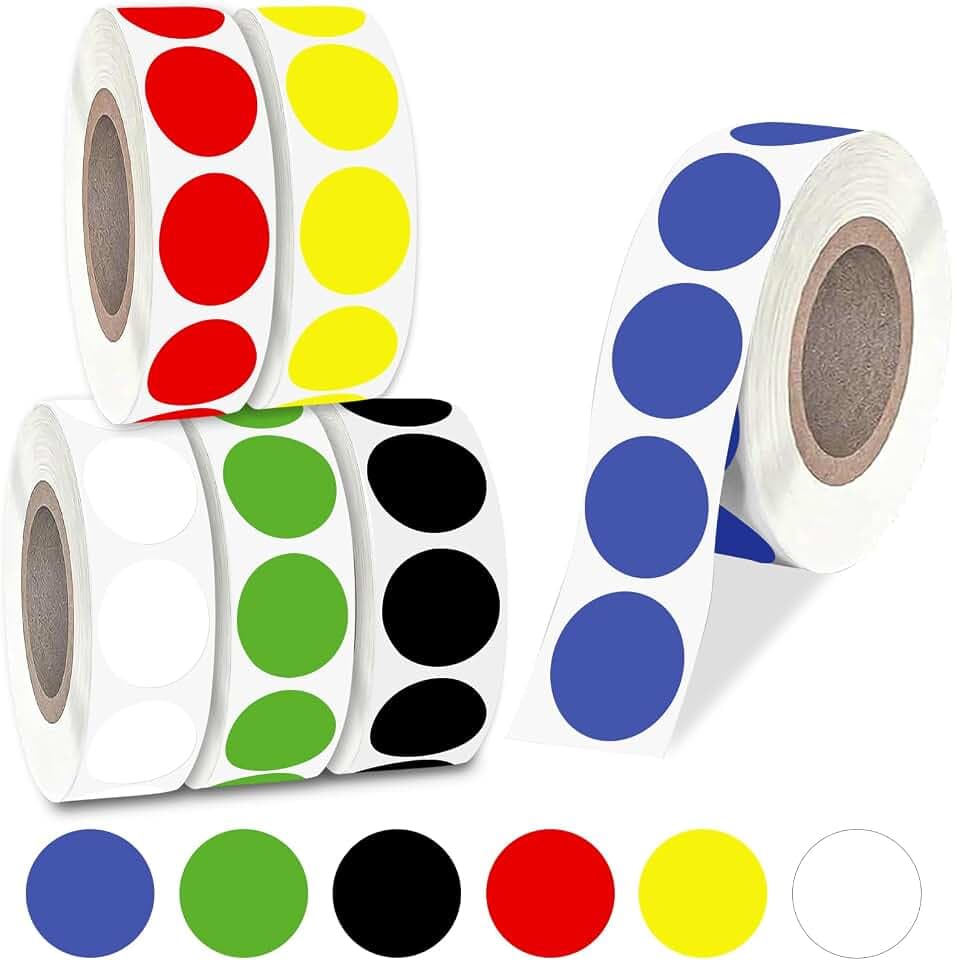 Klebepunkte Bunt, 6000 Stück 19 mm Punkte Aufkleber zur Farbcodierung, Markierungspunkte, Etiketten Selbstklebend, 1000 Stücke/Rolle(6 Rollen)