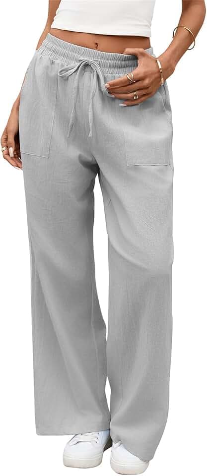 Leinenhose Damen Mode Sommer Jogpants Hose Weite Sommerhose Transparent mit Futter Kordelzug Freizeithose Taschen