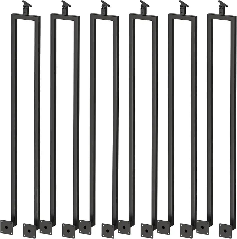 6 Pack U Shape 39.6" Stair Balusters with Adjustable Top Bracket for Staircase Interior, Side Mount Industrial Wrought Iron Balusters for Stair Handrail Porch Deck Railing Outdoor Steps