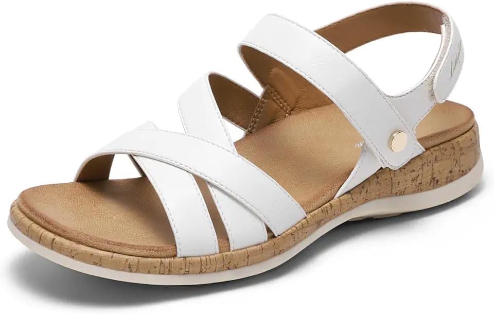 Littleplum Orthopedic Sandals for Women Arch Support - Comfortable Flat Sandals, Dressy Orthotic Summer Shoes for Walking Work Beach with Adjustable Strap