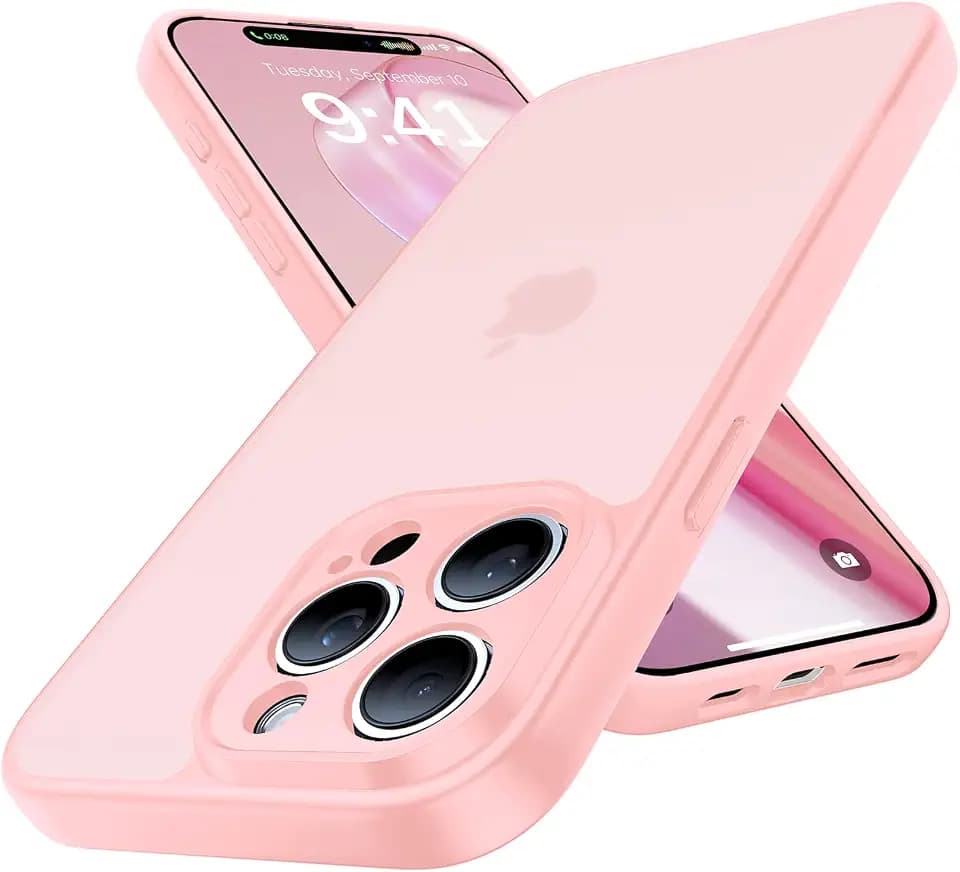 Shockproof for iPhone 15 Pro Max Case, [Camera Protection] [Military-Grade Drop Protection] Protective Anti-Yellow Slim Translucent Skin-Friendly for iPhone 15 Pro Max Phone Case, Pink