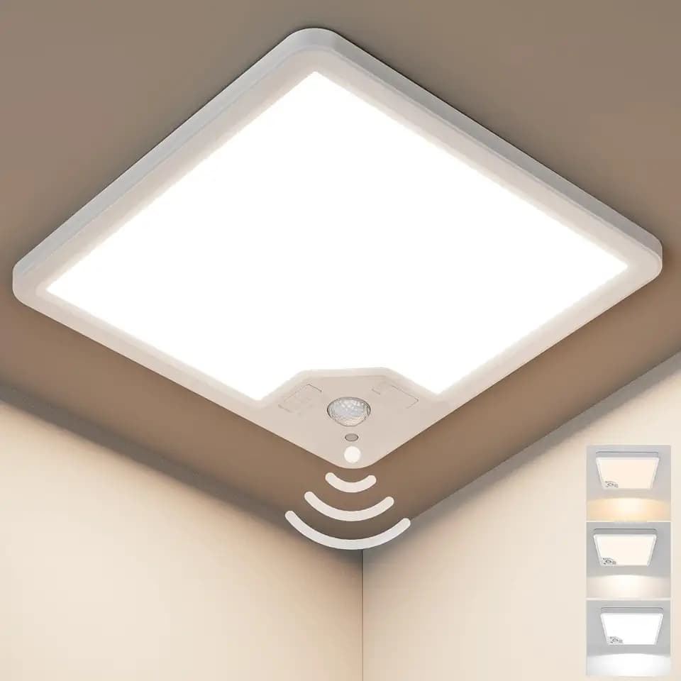 Deckenlampe mit Bewegungsmelder–22W 2100LM LED Deckenleuchte Radar Bewegungssensor, Flache Lampe mit Bewegungssensor Innen mit 3 Farbtemperaturen für Flur Garage Treppe Keller Balkon