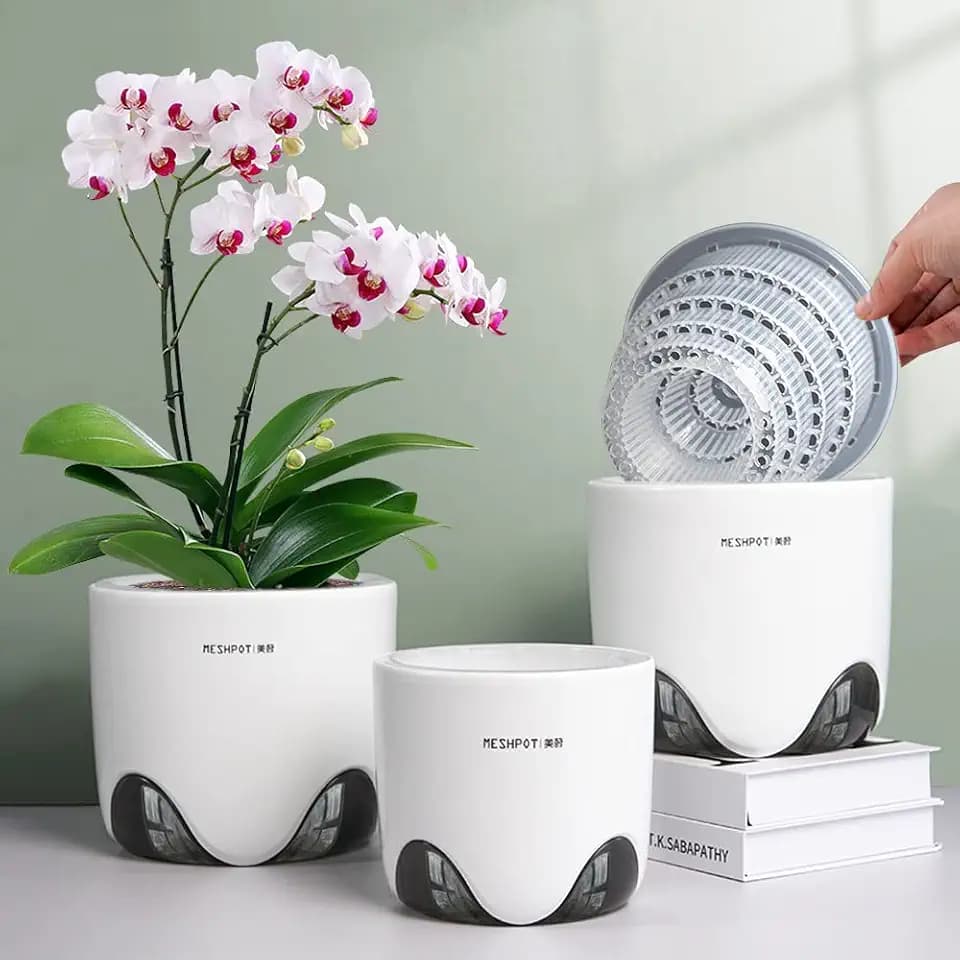 Orchid Pots with Holes for Repotting, Double Layer Plastic Imitate Ceramic Orchid Planter Provide Good Air Circulation, Clear Orchid Pot Match Decorative Orchid Container, 4 Inch, Set of 2
