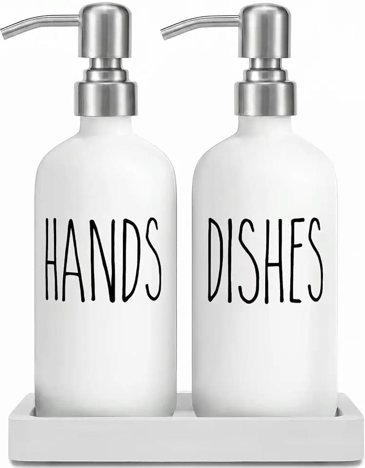 MOMEEMO Soap Dispenser Kitchen Set with Ceramic Tray, White