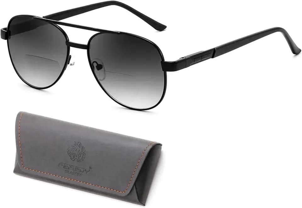 FEISEDY Metal Aviator Bifocal Reader Sunglasses for Men B0335