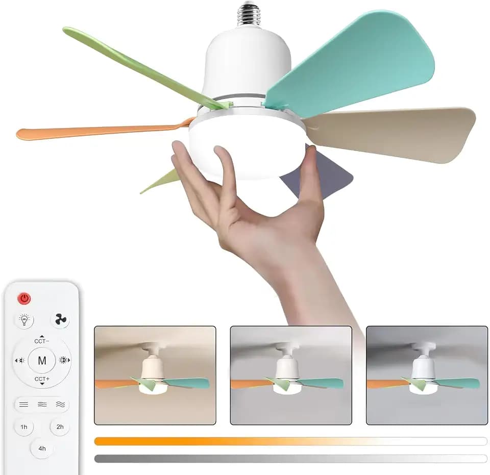 himmel Deckenventilator mit Beleuchtung,30W Deckenventilator mit E27 Sockel, dimmbarer LED Deckenventilator Leise für Schlafzimmer und Wohnzimmer, 3-Gang, 6-plade (Bunt 30W)