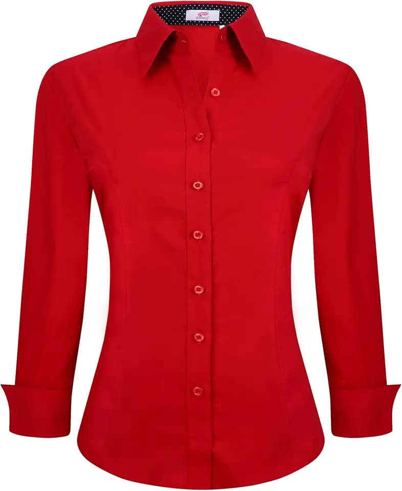 Esabel.C Womens Button Down Shirts Long Sleeve Regular Fit Stretch No-Iron