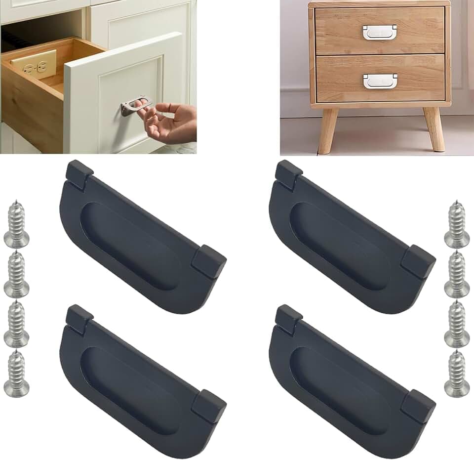 CTRICALVER 4 Stück unsichtbare Griffe | 75mm Knöpfe Küche Schrank Schrank Schublade Türgriffe |ziehen Griff mit Schrauben| Horizontale Küchenschrank Hardware Schubladengriff（schwarz）