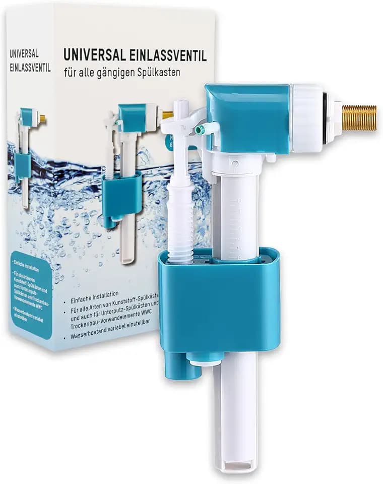 sanicomfort Universal Füllventil für WC-Spülkasten, Schwimmerventil Einlassventil mit Messing-Gewinde G3/8, Wasserstand einstellbar, für Aufputz- & Unterputz-Spülkästen