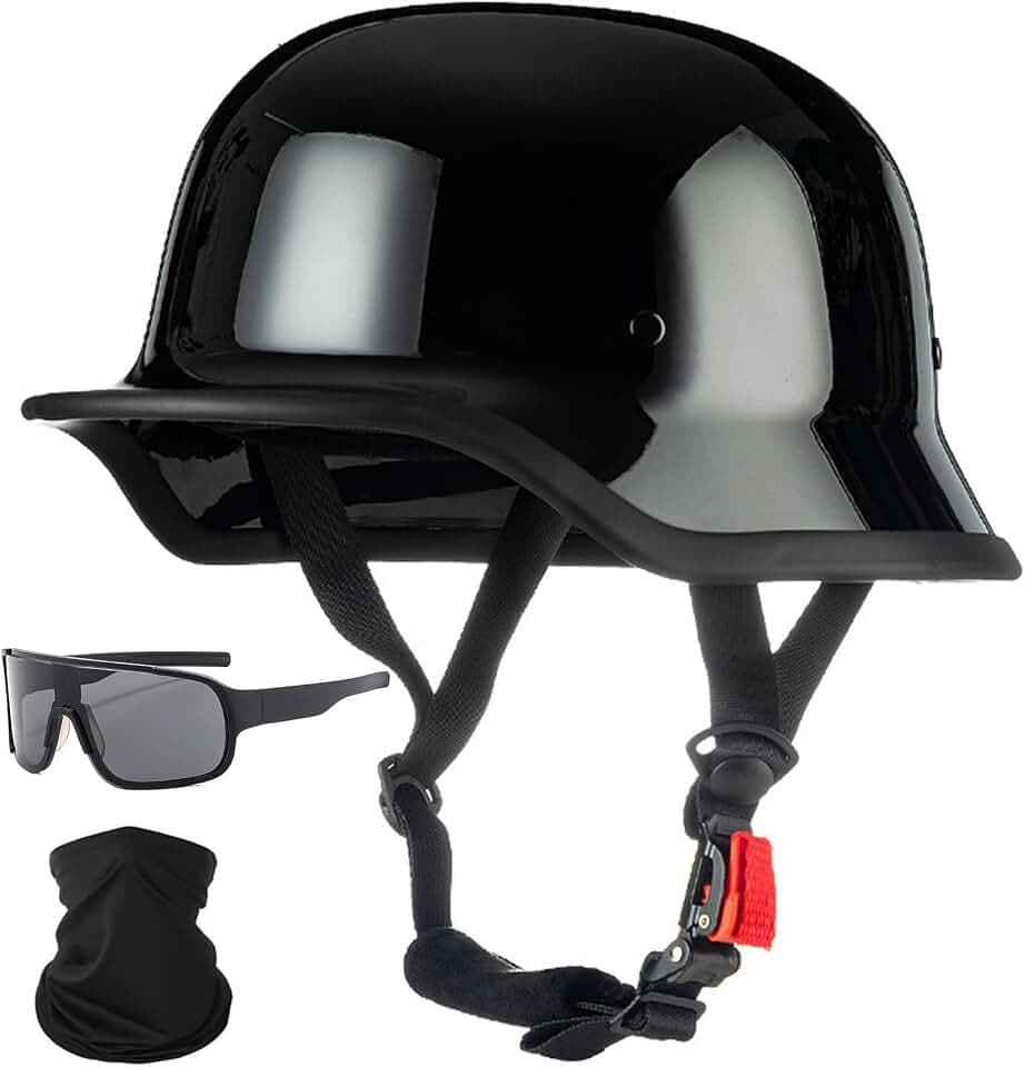 German Motorcycle Helmet DOT Approved Open Face Motorcycle Helmet Lightweight Low Profile Open Face Half Face Helmet Adult Men Women Vintage German Style Half Face Skull Cap Helmets,M-XXL