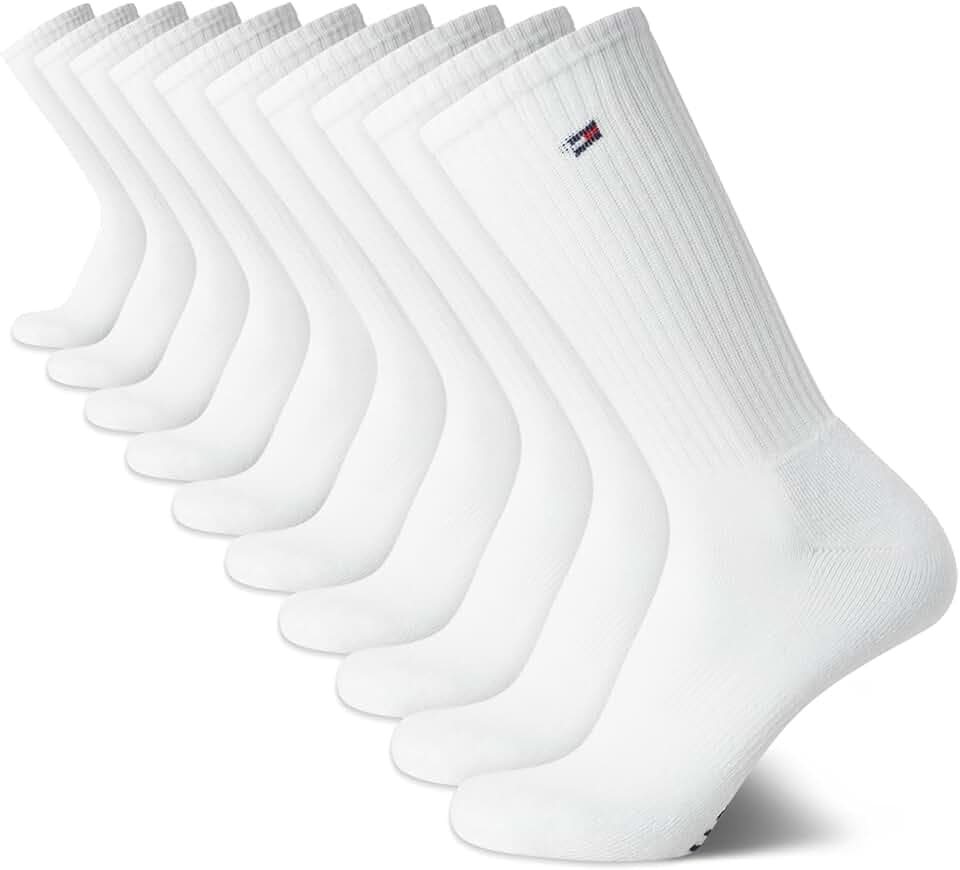 Tommy Hilfiger Mens 10 Pack Moisture Wicking Cushioned Athletic Crew Socks