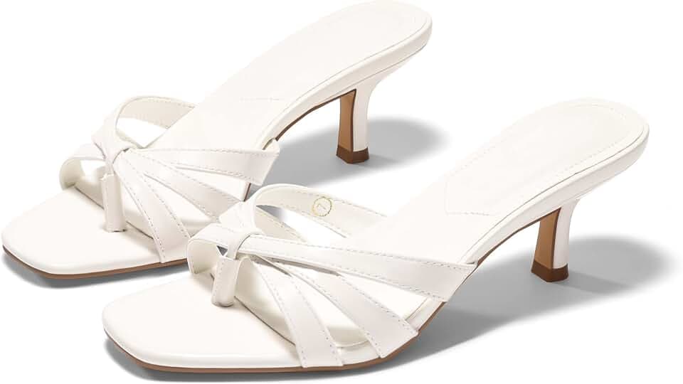 Coutgo Womens Strappy Kitten Heels Sandals Square Open Toe Flip Flops Slip On Slides Summer Dress Shoes