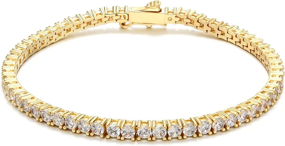 BREN 14K Gold/White Gold Plated CZ Tennis Bracelet, 6.5-7.5 Inch