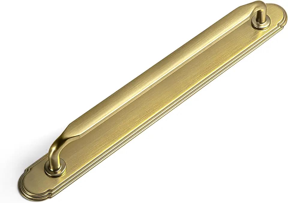Brushed Gold Zinc Alloy Cabinet Handle with Backplate - 7.56''(192mm) Hole Center Cabinet Pull Hardware for Bedroom, Kitchen, 2 Pack（G014）