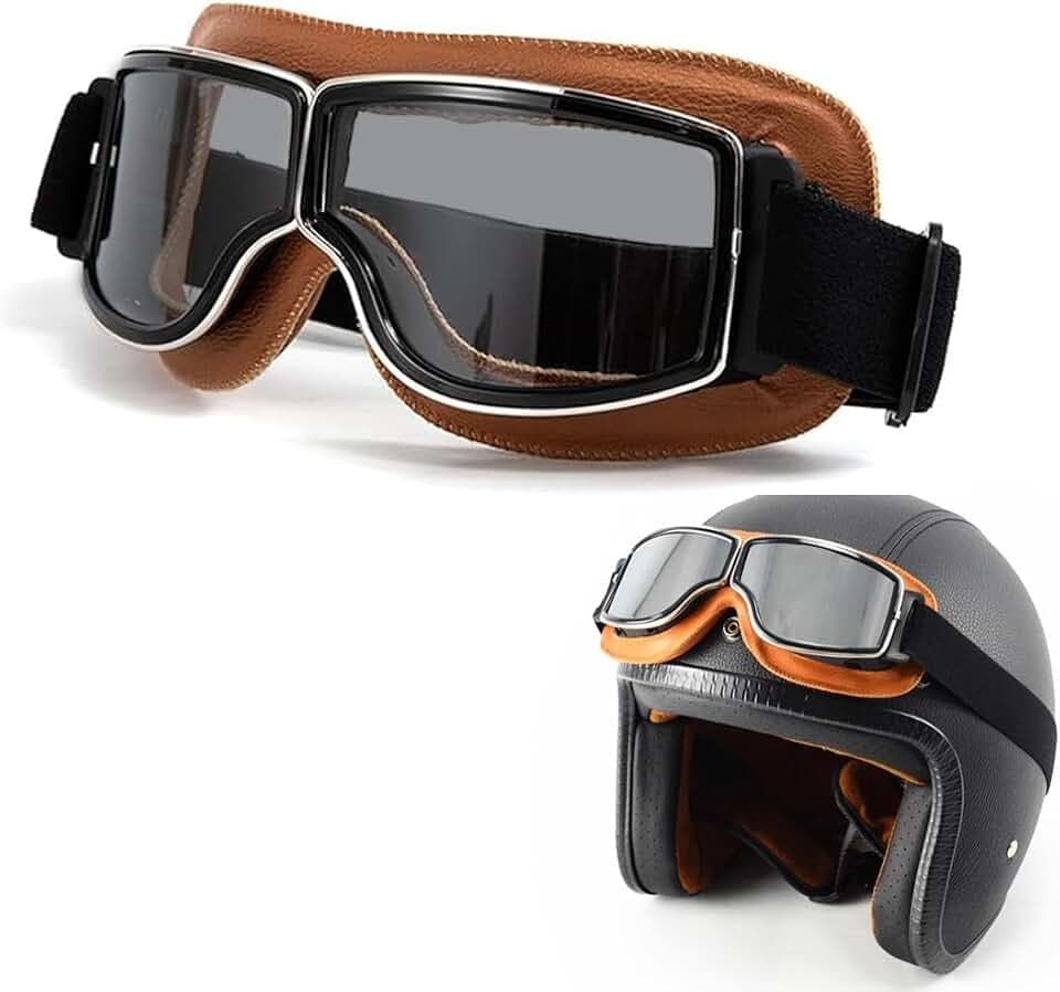 Motorradbrille PU Leder Sonnenbrillen Retro Radbrille Helmbrille Fliegerbrille Herren Crossbrille Motocrossbrille Schutzbrille Motocross Vintage Motorräder Brille für ATV Bike Motocross Schutzbrille