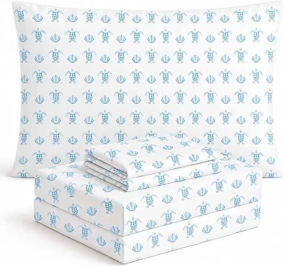 Where The Polka Dots Roam Seashells and Turtles Sheets QueenBedding Set - Super Soft 4-Piece Coastal-Themed Bed Sheet Set for Kids & Teens – Sea Turtle & Seashell Bedding & Room Décor