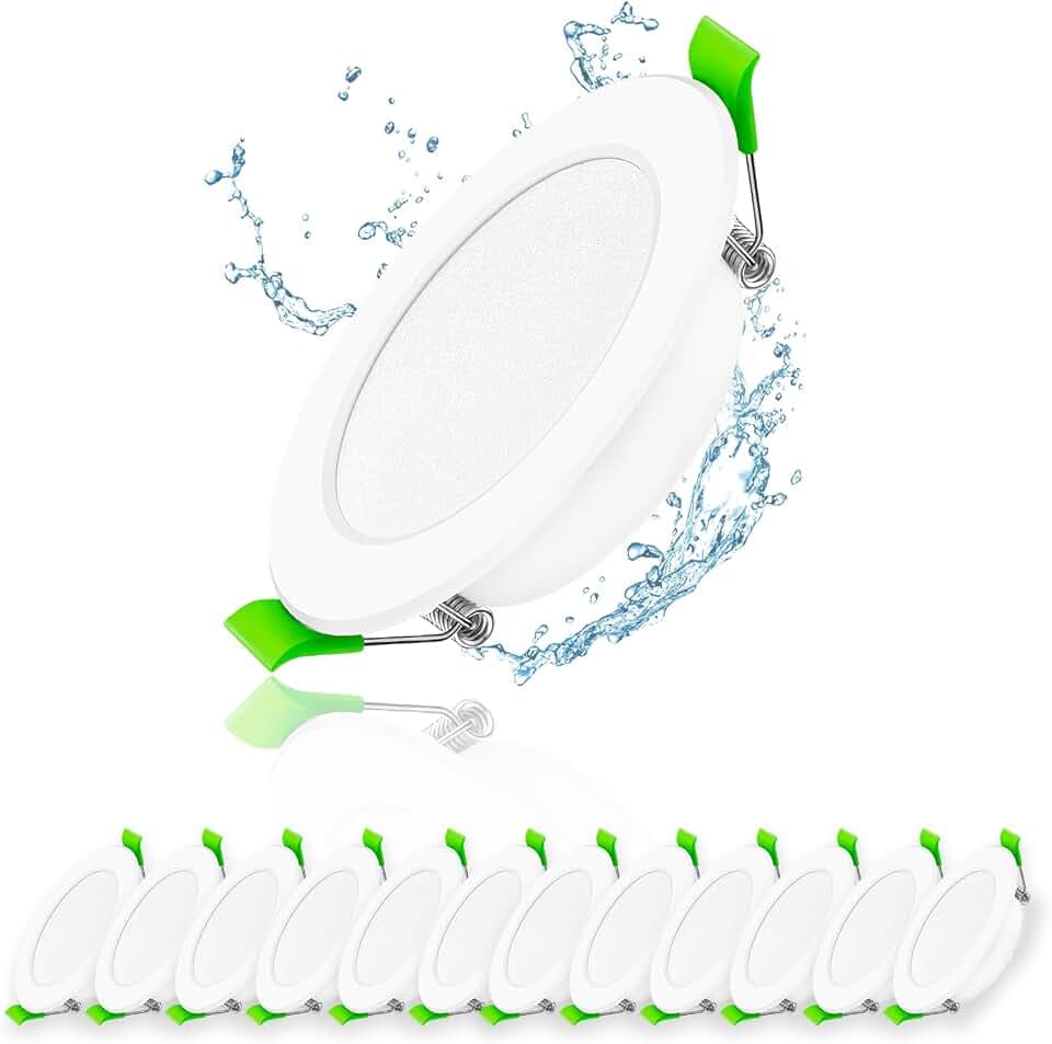 12er LED Einbaustrahler 230V 98mm (Lochmaß 75-85mm) 5W, LED Spots Außen IP44 Kaltweiß Kaltweiss, 25mm Flach Deckenspots Einbauleuchten Einbauspot Weiß für Badezimmer Innen