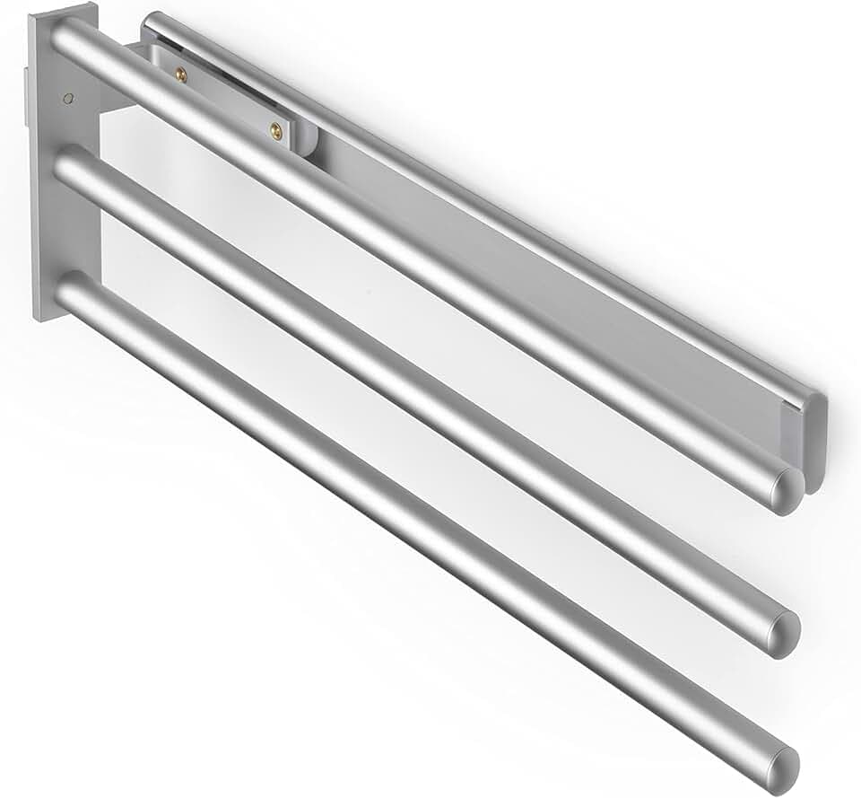 Emuca Ausziehbarer Handtuchhalter, 3 Arme, für Küche oder Bad, 439 mm, Aluminium, Matt eloxiert