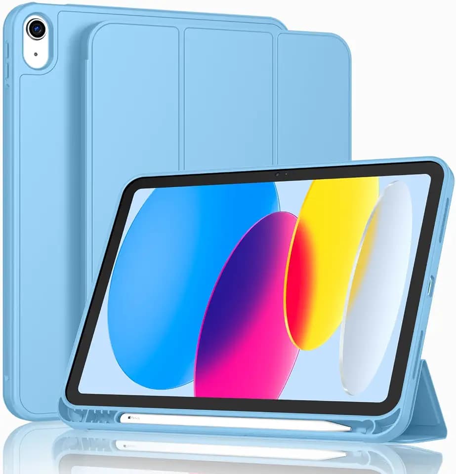 ToaPoia Case for iPad (A16) 11 Inch 2025/iPad 10th Generation 10.9 Inch 2022, Slim Trifold Stand Protective Cover with Pencil Holder and Soft TPU Back,Support Auto Sleep/Wake (Aure Blue)