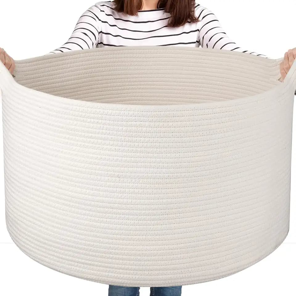 OIASKET Large Woven Baskets for Storage, 22.8" x 22.8" x 13" Blanket Storage Living Room, Baby Toy Basket for Clothes, Pillows, Towels, Shoe Basket for Entryway (White)