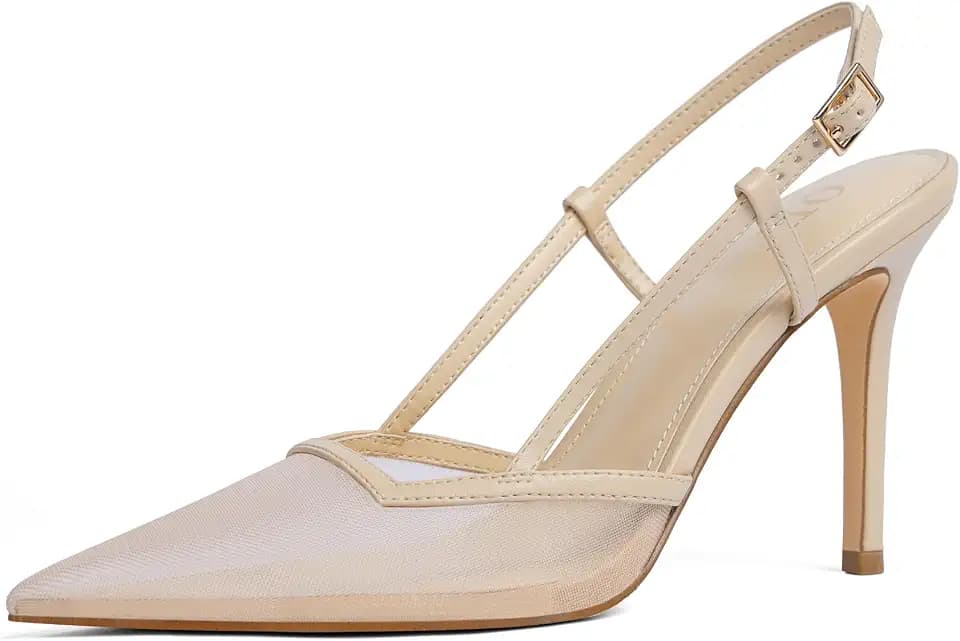 QIY Slingback Heels for Women Stiletto Pointed Toe Dressy Pumps Shoes