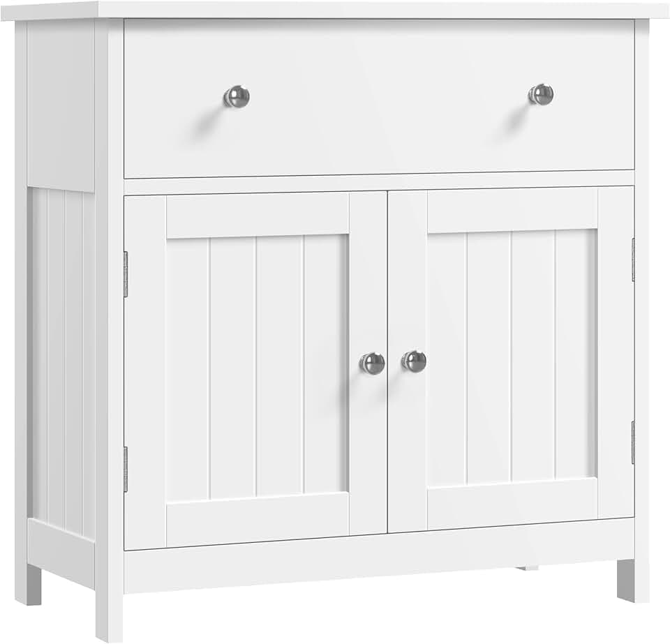Yaheetech Waschbeckenunterschrank mit Schublade und 2 Türen, Weiß | Unterschrank Badezimmerschrank aus MDF-Holzplatten Landhausstil Badmöbel Waschtischunterschrank für Badezimmer, 60x30x60 cm