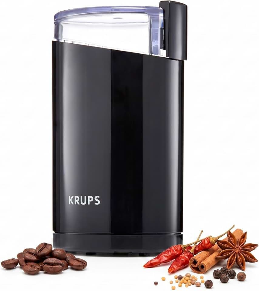 Krups F20342 Kaffeemühle und Gewürzmühle in Einem, Leistungsstarker Motor, Mahlgrad variabel, 75g Füllmenge, Schlagmesser aus Edelstahl, Sicherheitsdeckel, Anti-Rutsch-Füße, Schwarz
