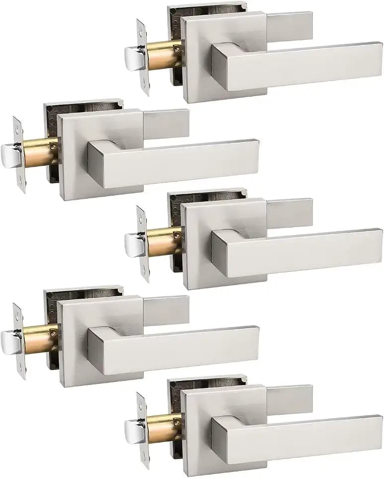 Tinewa 5 Pack Brushed Nickel Passage Door Levers Interior Door Handles, Heavy Duty Closet Hallway Door Handle Sets