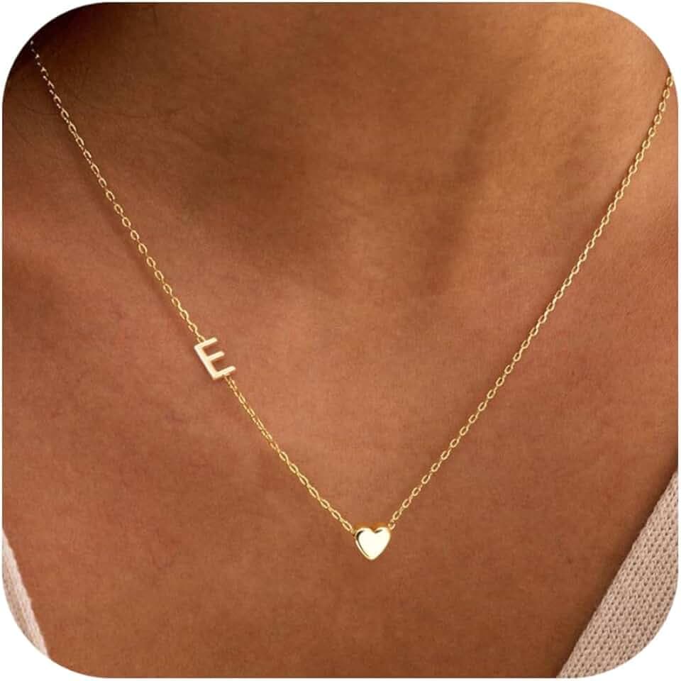 Heart Initial Necklaces for Women Her Teen - Dainty 14K Gold Plated A-Z Pendant Necklace Trendy Sideways Letter Charm Necklace Personalized Name Jewelry