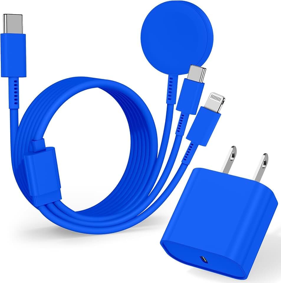 for Apple Watch Charger Fast Charging 6FT, 3 in 1 Multi Charging Cable with USB C iPhone iWatch Charger for Apple iWatch Series 11/10/9/8/7/Ultra3/Ultra 2/SE/6/5/4/iPhone 17/16/15/14/13/12/11-Blue