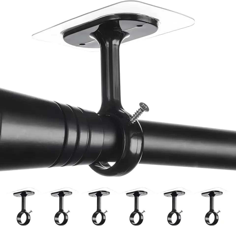 6 Stück Gardinenstange ohne Bohren für Decke und Wand (Schwarz)