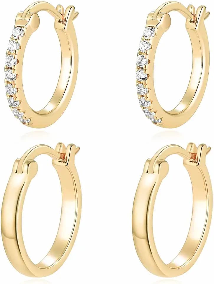 Jewlpire 14K Gold Plated Hoop Earrings for Women with 925 Sterling Silver Post, Lightweight Small Hoop Earrings 15mm/20mm Huggie Hoop Earrings
