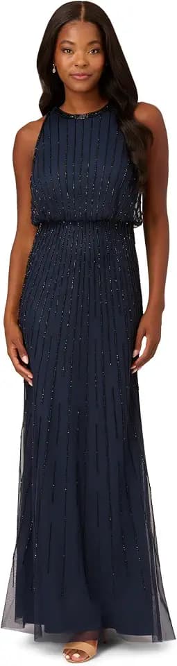 Adrianna Papell Women's Beaded Blouson Long Dress