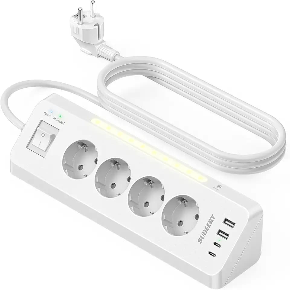 Eck Steckdosenleiste mit 4 USB, 4 Fach Mehrfachsteckdose mit Schalter