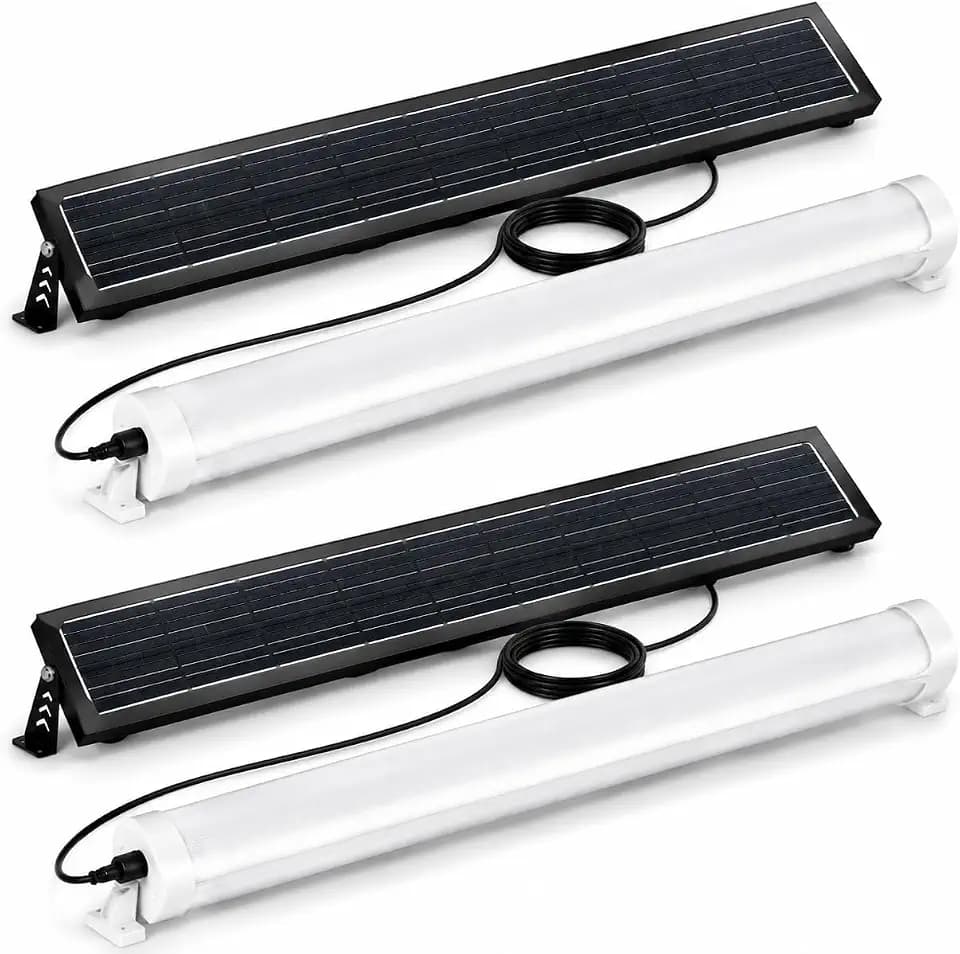 MMKT Solar Shed Light, 3FT Warm White Adjustable Solar LED Shop Lights with Dusk to Dawn Motion Sensor,IP65 Waterproof Lighting for Garage Barn Patio Parking 2 Pack
