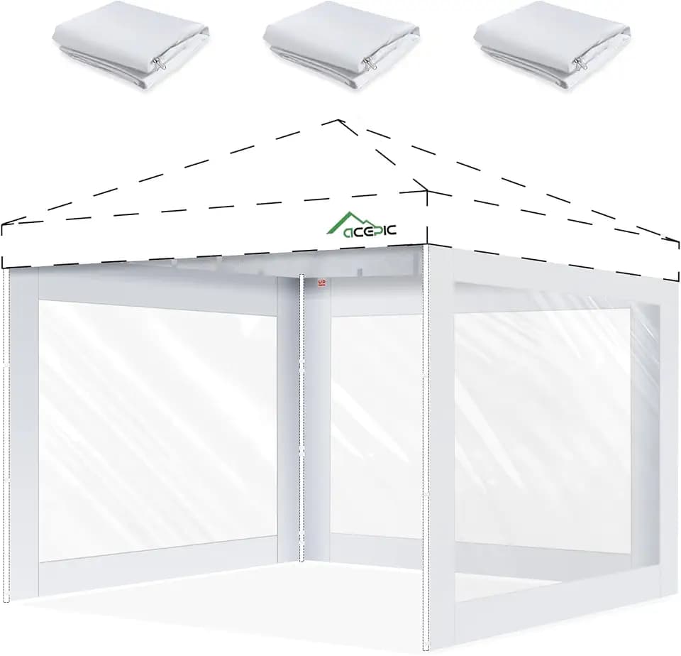 ACEPIC 10x10ft Clear Sidewalls for Canopy,White(3PCS, No Frame or Top)