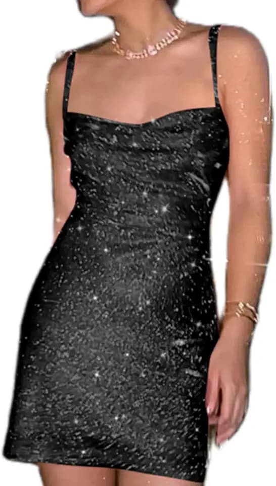 Kurzes Kleid für Damen mit Pailletten, figurbetontes Kleid, sexy, ärmellos, trägerlos, elegant, transparent, Bodycon V-Ausschnitt, Mini Mädchen, Abendkleid, Casual, Cocktail, Party